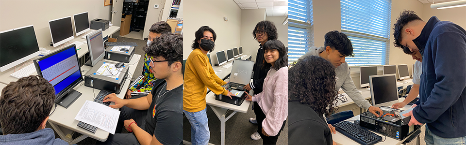 Collage of students refurbishing computers